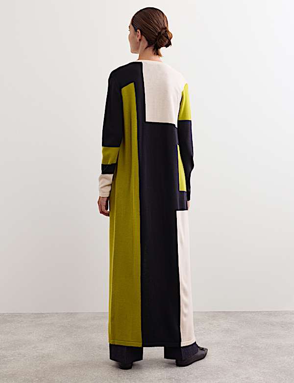 Μακριά ζακέτα με χρωματικές αντιθέσεις από μαλλί Merino - GR