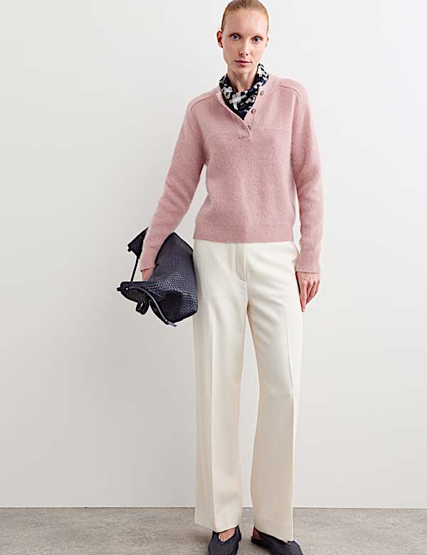 Wool Blend Crew Neck Button Detail Jumper - CH