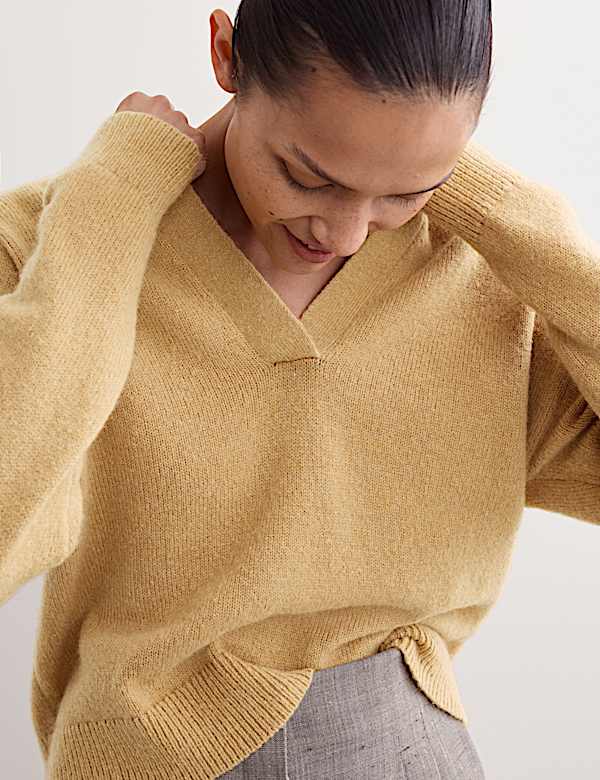 Trui van mohairmix met kraag en V-hals - NL