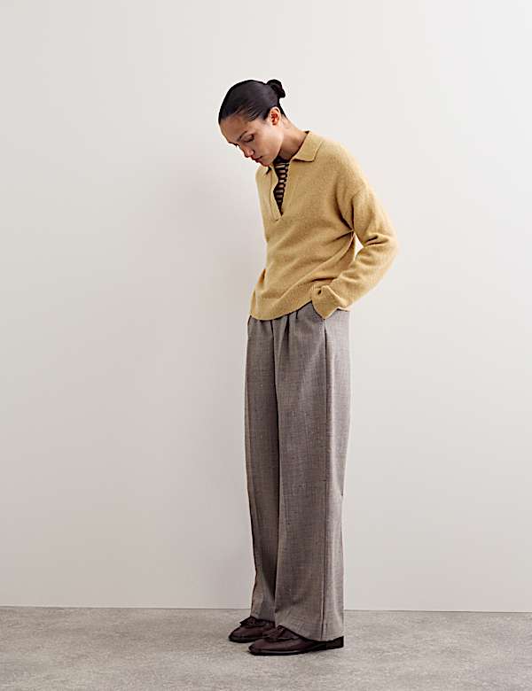 Trui van mohairmix met kraag en V-hals - NL