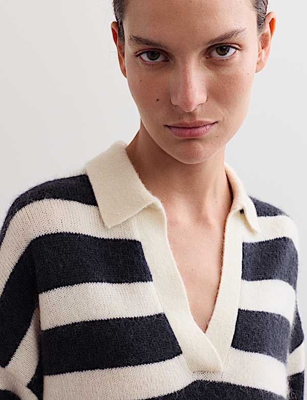 Gestreepte trui van mohairmix met kraag - BE
