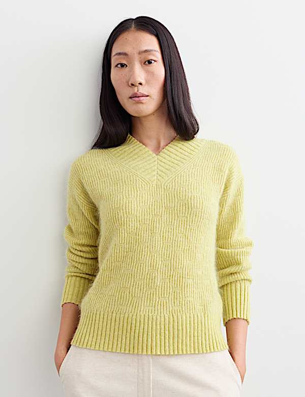 Mohair and Wool Blend V-Neck Textured Jumper - CA