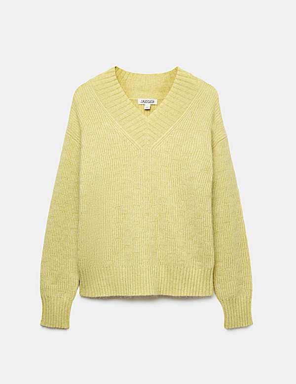 Mohair and Wool Blend V-Neck Textured Jumper - CA