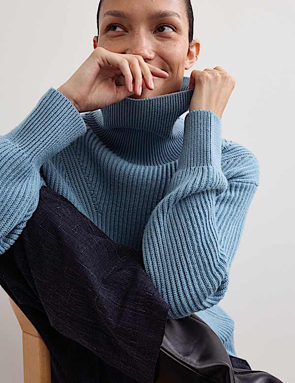 Jersey de cuello vuelto 100 % lana merina - ES