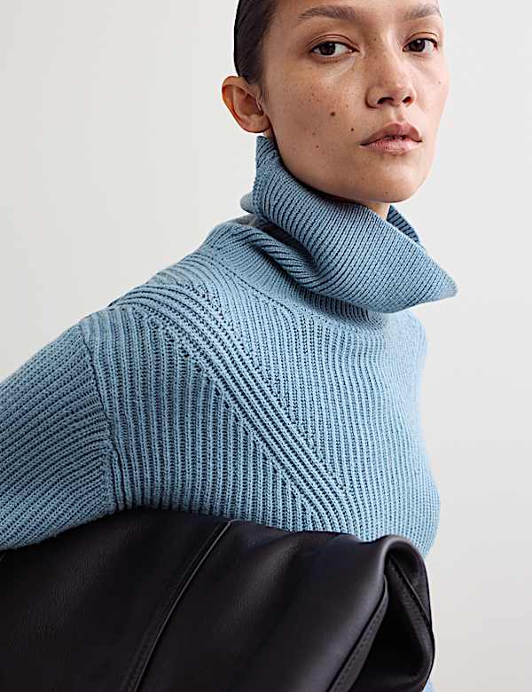 Jersey de cuello vuelto 100 % lana merina - ES