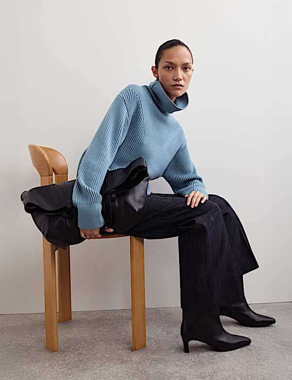 Jersey de cuello vuelto 100 % lana merina - ES