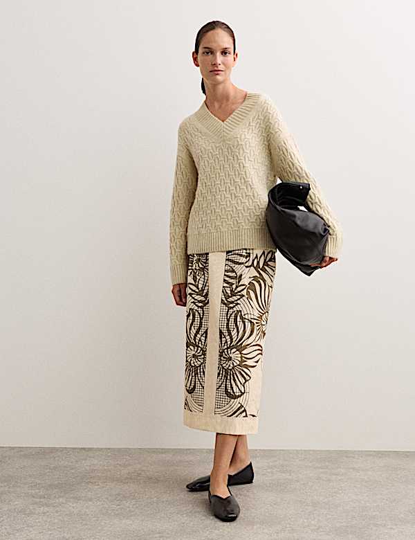 Alpaca Blend Cable Knit V-Neck Jumper with Cashmere - AU