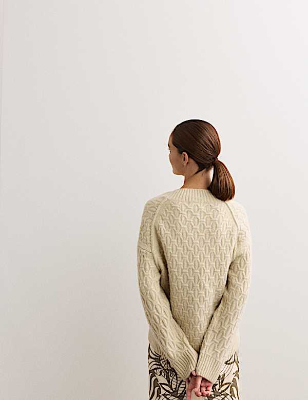 Alpaca Blend Cable Knit V-Neck Jumper with Cashmere - AU