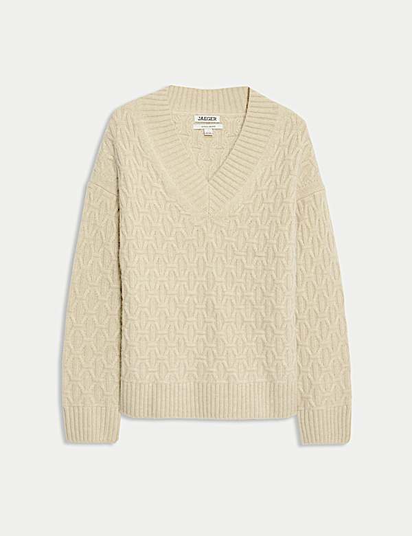 Alpaca Blend Cable Knit V-Neck Jumper with Cashmere - AU