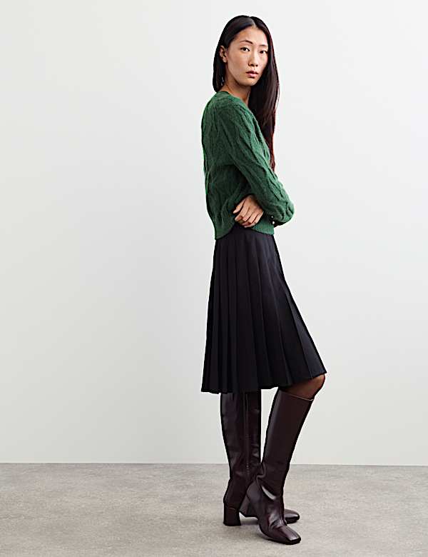 Mohair Cable Knit V Neck Keyhole Jumper - CA