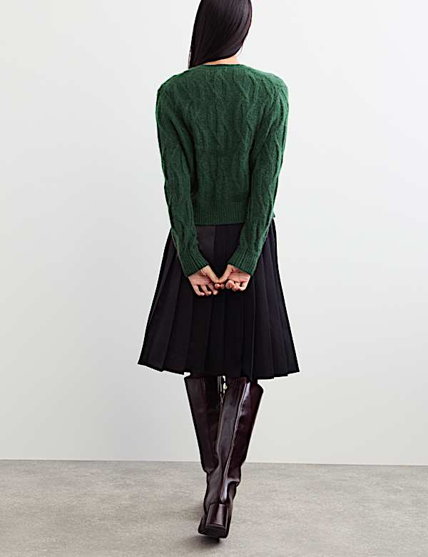 Mohair Cable Knit V Neck Keyhole Jumper - CA