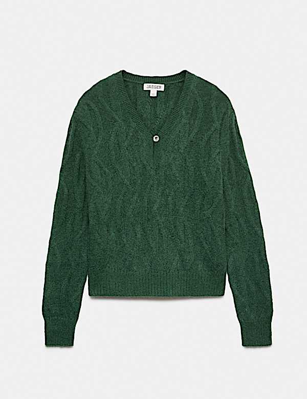 Mohair Cable Knit V Neck Keyhole Jumper - CA