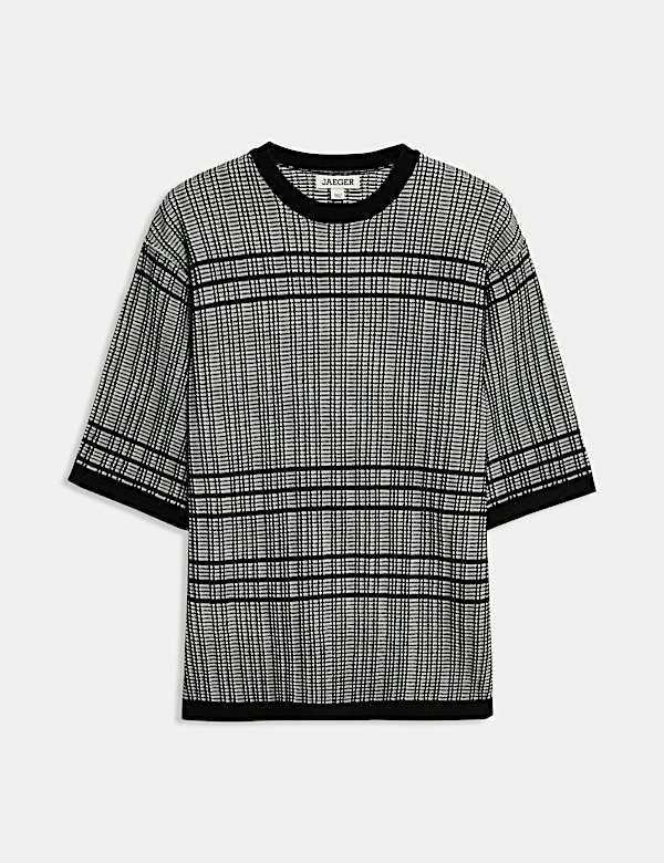 Checked Crew Neck Knitted Top - BE