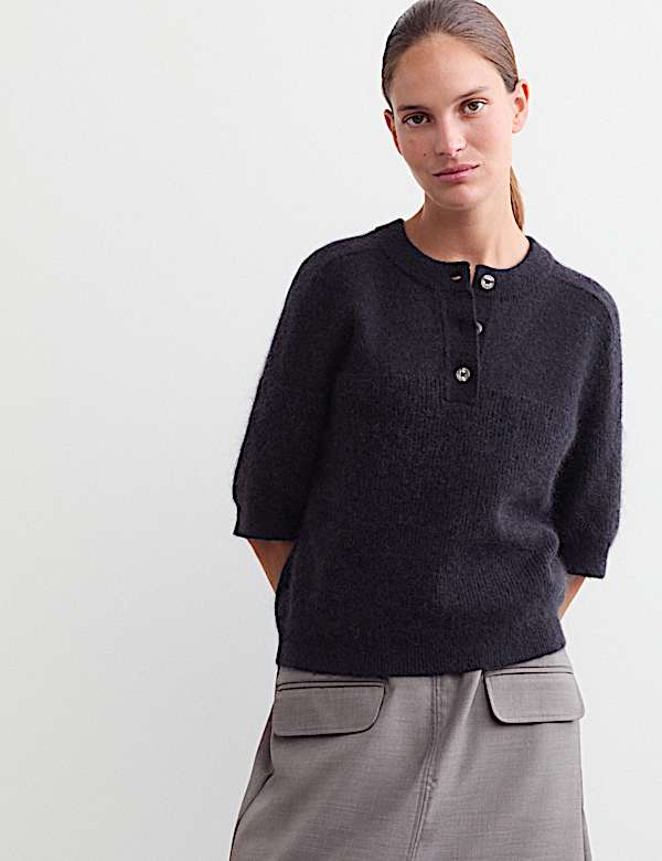 Pull en laine m&eacute;lang&eacute;e c&ocirc;tel&eacute;e &agrave; d&eacute;tail boutons - BE