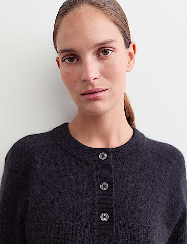 Pull en laine m&eacute;lang&eacute;e c&ocirc;tel&eacute;e &agrave; d&eacute;tail boutons - BE