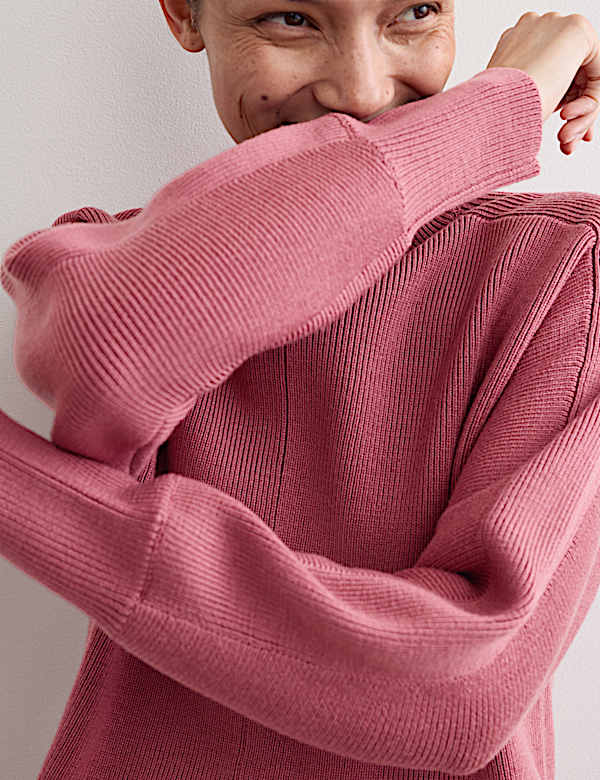 Pure Merino Wool Ribbed Funnel Neck Jumper - GR