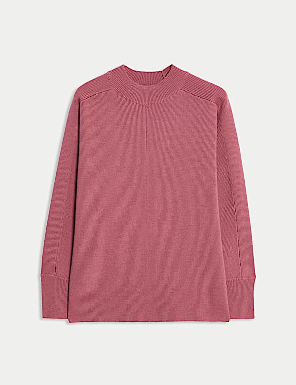 Pure Merino Wool Ribbed Funnel Neck Jumper - GR