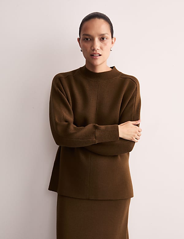 Pure Merino Wool Ribbed Funnel Neck Jumper - BE