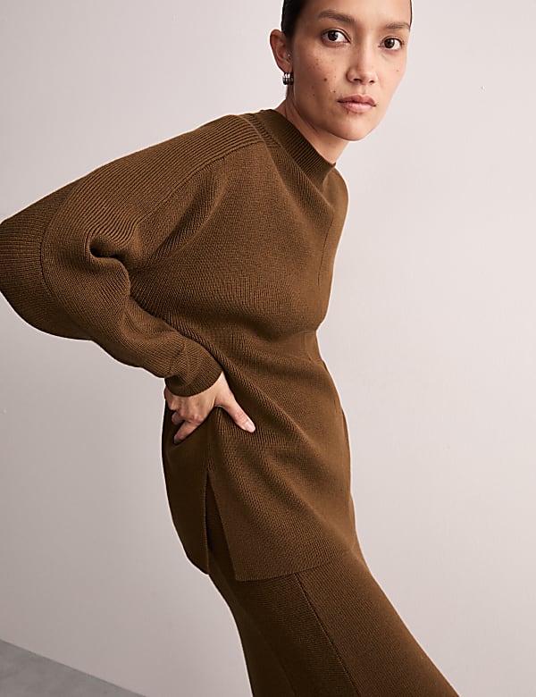 Pure Merino Wool Ribbed Funnel Neck Jumper - BE