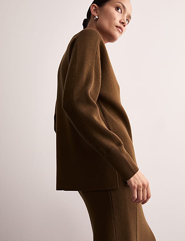 Pure Merino Wool Ribbed Funnel Neck Jumper - BE