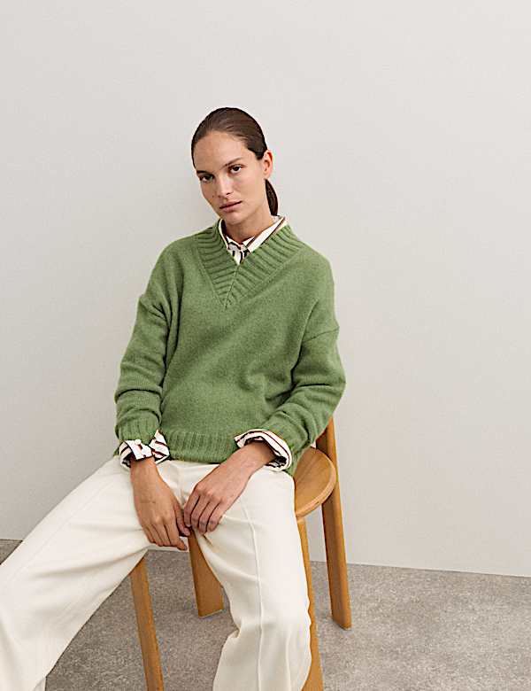 Pull en mohair mélangé à col en V - FR