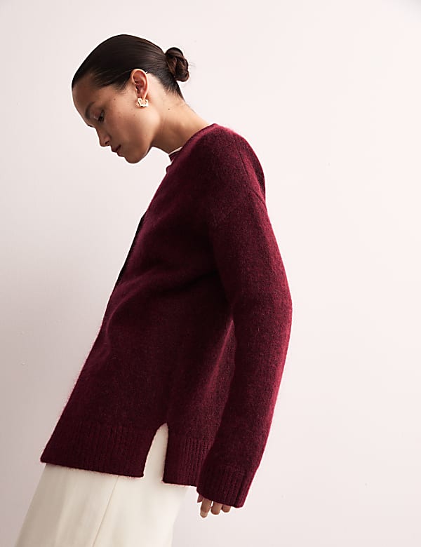 Mohair Blend V Neck Button Front Cardigan BURGUNDY Cardigans M S GR