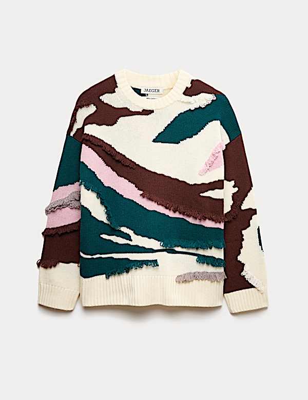 Pull texturé en laine avec cachemire à franges - FR