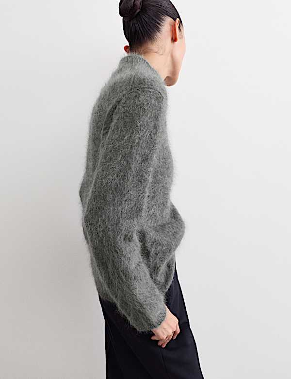 Pure Brushed Cashmere Funnel Neck Jumper - GR