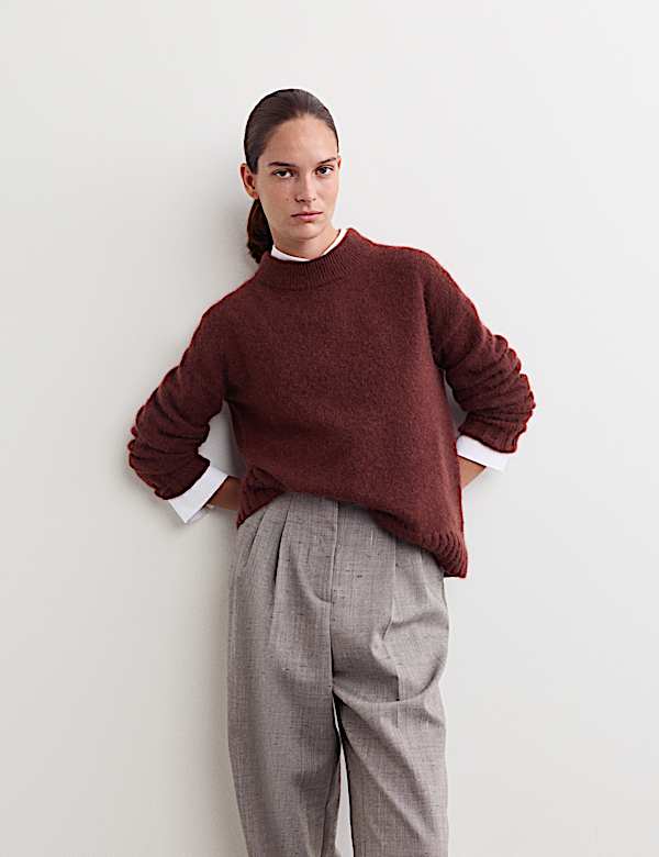 Mohair Wool Blend Funnel Neck Jumper - CA