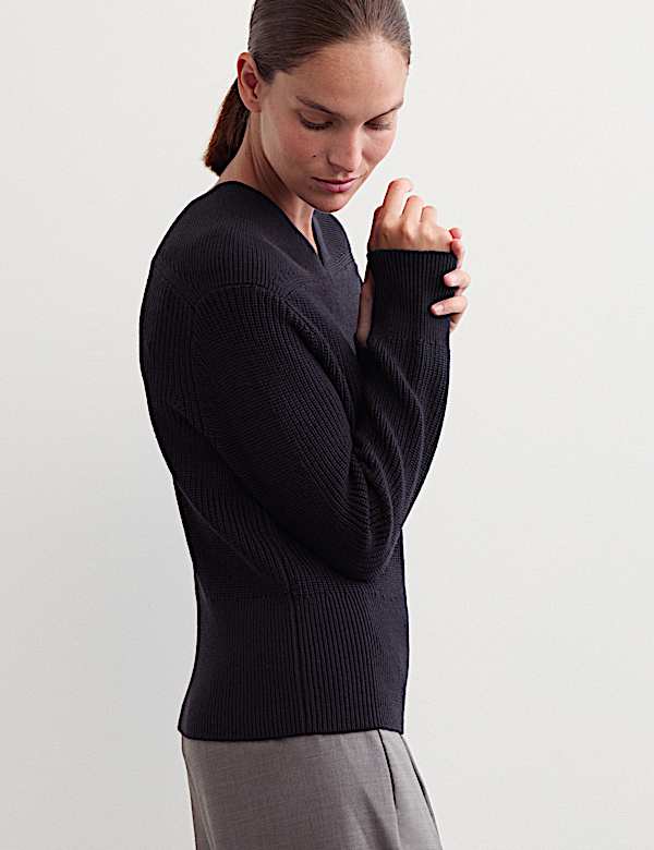 Pure Merino Wool Textured Notch Neck Jumper - NZ