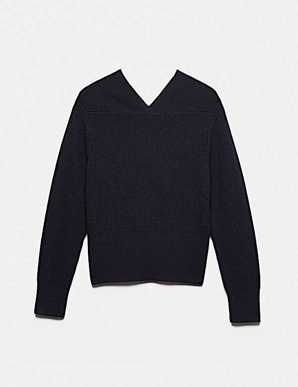 Pure Merino Wool Textured Notch Neck Jumper - NZ