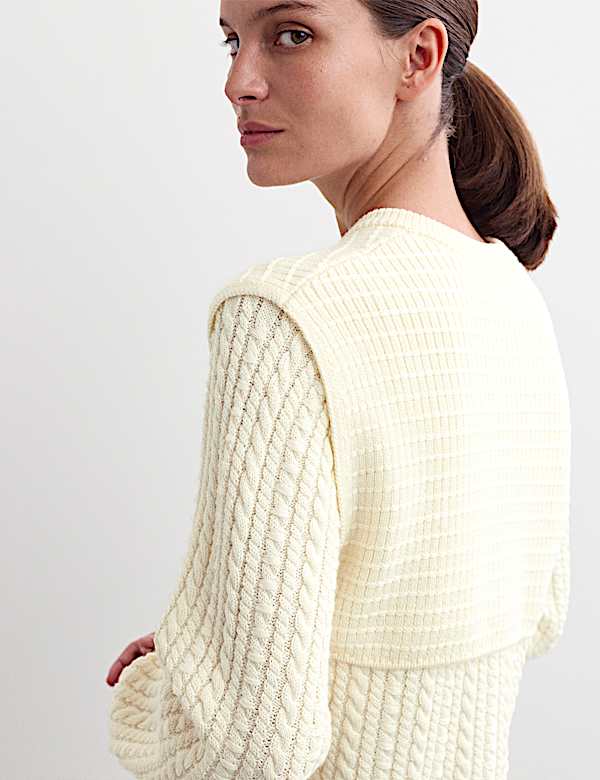 Cárdigan 100% lana de merino de punto trenzado - ES