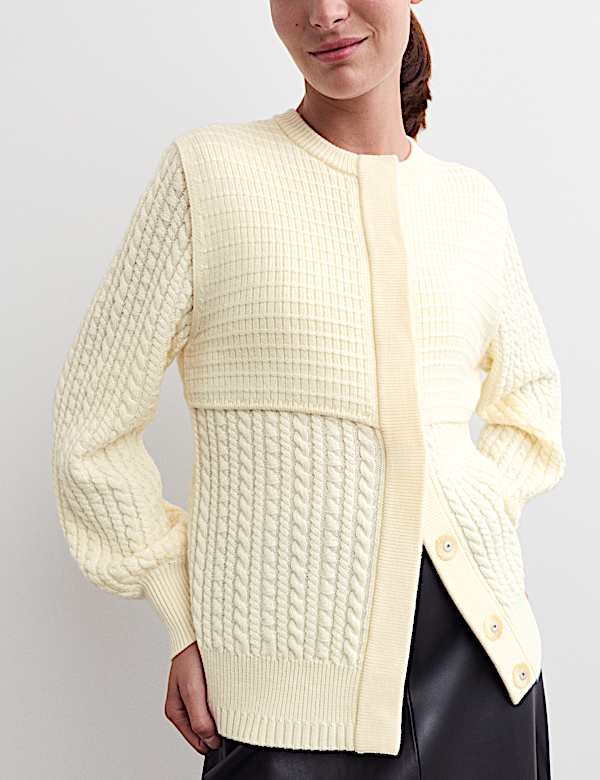 Cárdigan 100% lana de merino de punto trenzado - ES