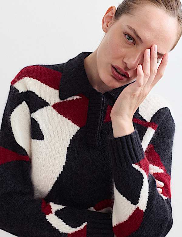 Mohair and Wool Blend Jacquard Polo Jumper - CA