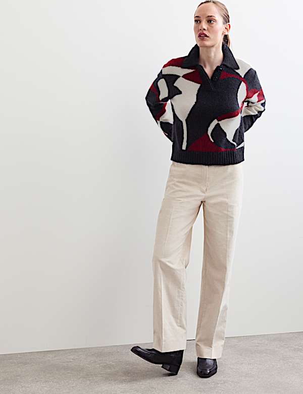 Mohair and Wool Blend Jacquard Polo Jumper - CA