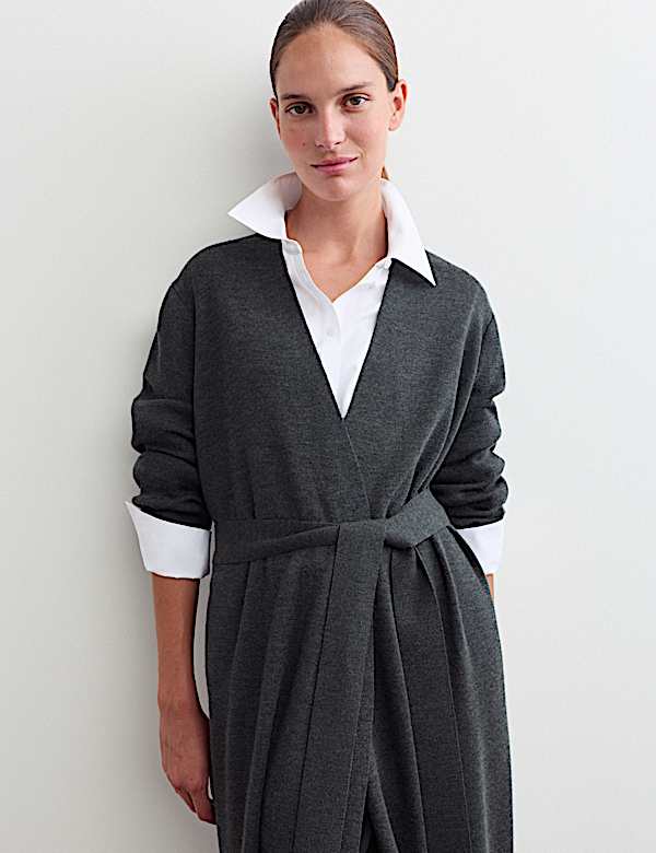 Pure Merino Wool V-Neck Longline Cardigan - NL