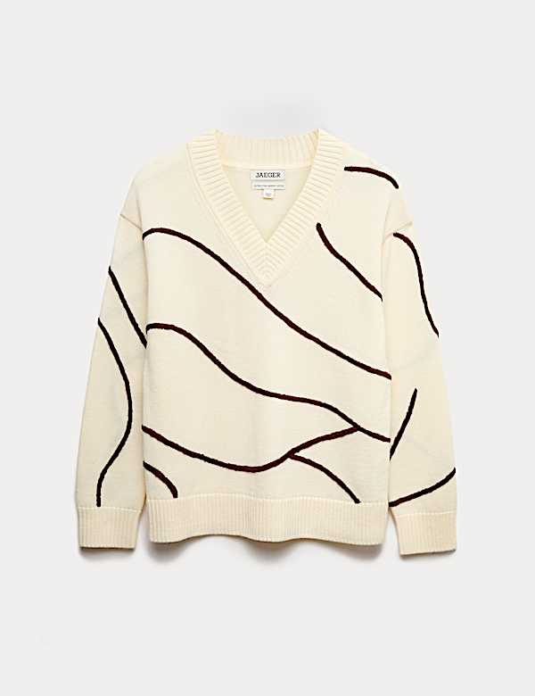 Merino Wool Embroidered Stripe V-Neck Jumper - BE