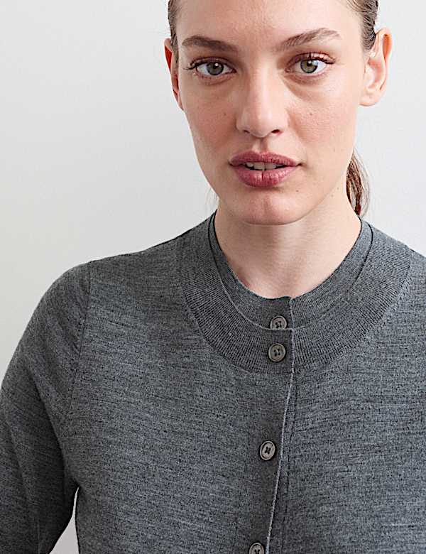 Wool with Cashmere Button Front Cardigan - AU
