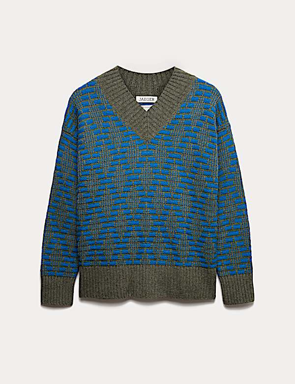 Merino Wool Rich Diamond Stitch V-Neck Jumper - GR