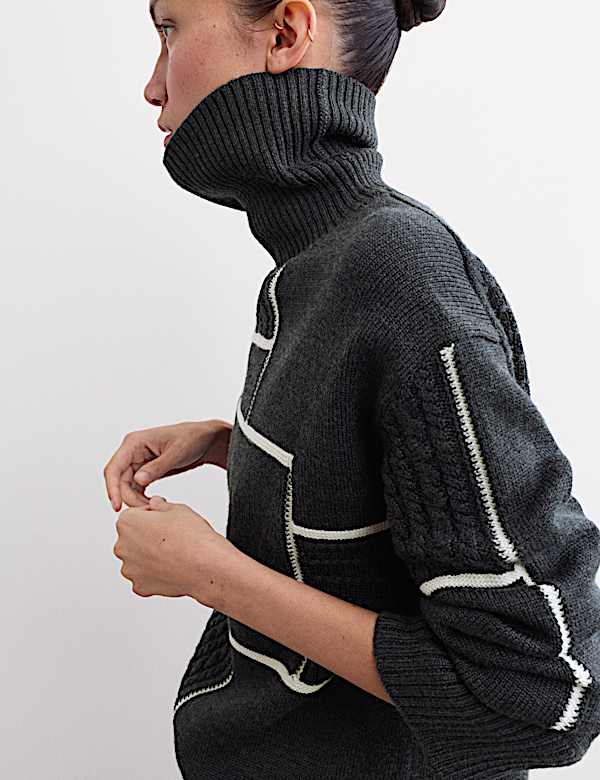 Merino Wool Block Funnel Neck Relaxed Jumper - FR