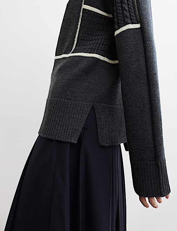 Merino Wool Block Funnel Neck Relaxed Jumper - FR