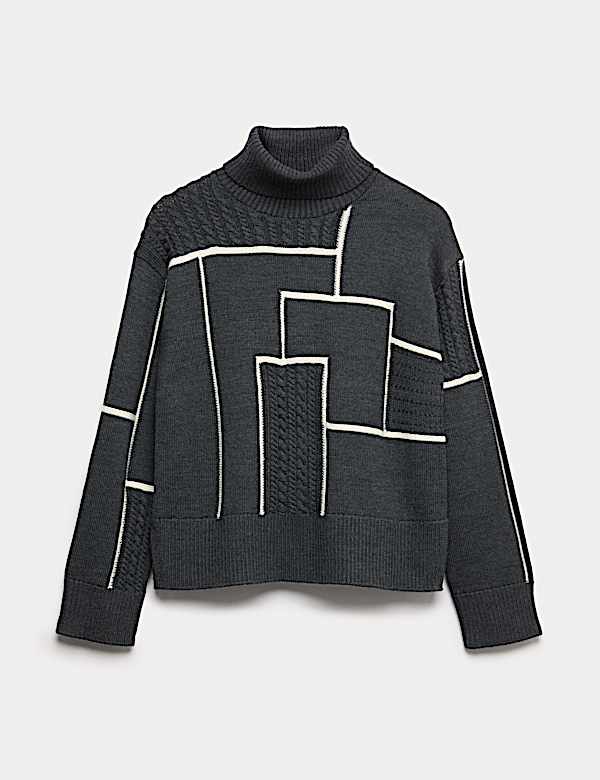 Merino Wool Block Funnel Neck Relaxed Jumper - FR