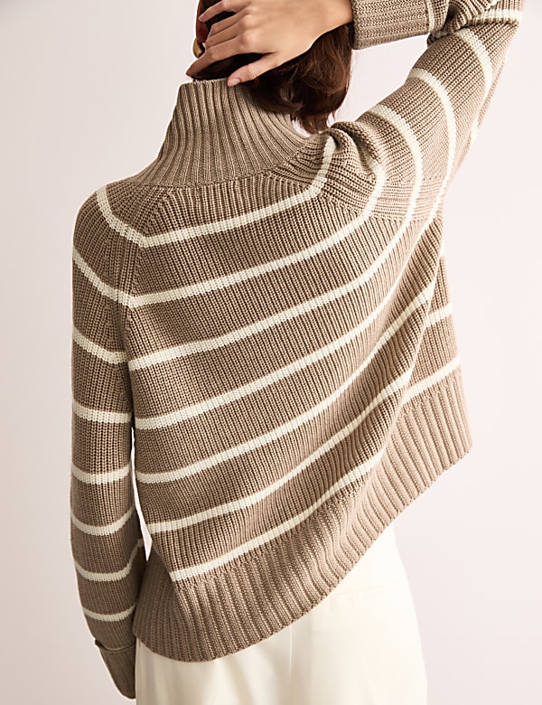 Pure Merino Wool Striped High Neck Jumper IVORY MIX Jumpers M S DK