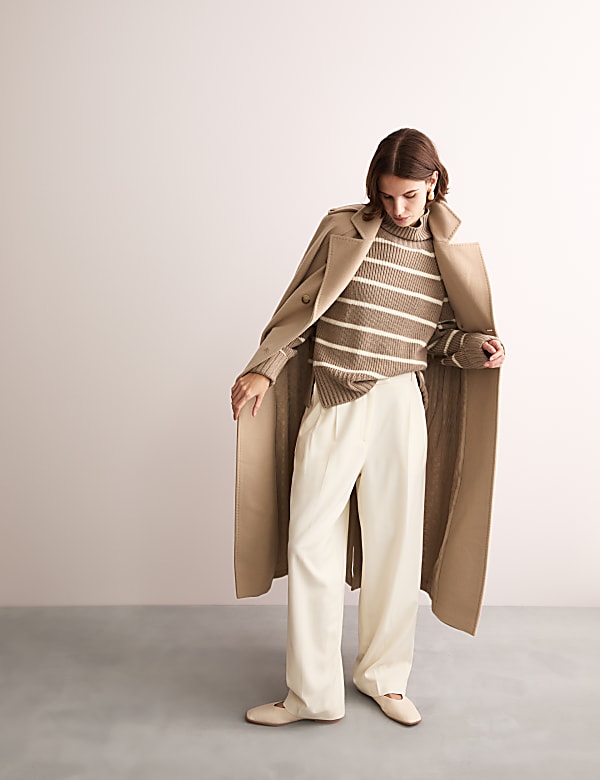 Pull 100 % laine de mérinos à col montant et rayures - FR