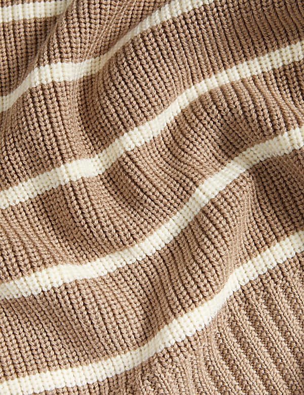 Pull 100 % laine de mérinos à col montant et rayures - FR