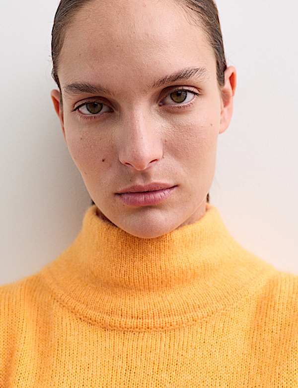 Pull en mohair m&eacute;lang&eacute; &agrave; col chemin&eacute;e - FR