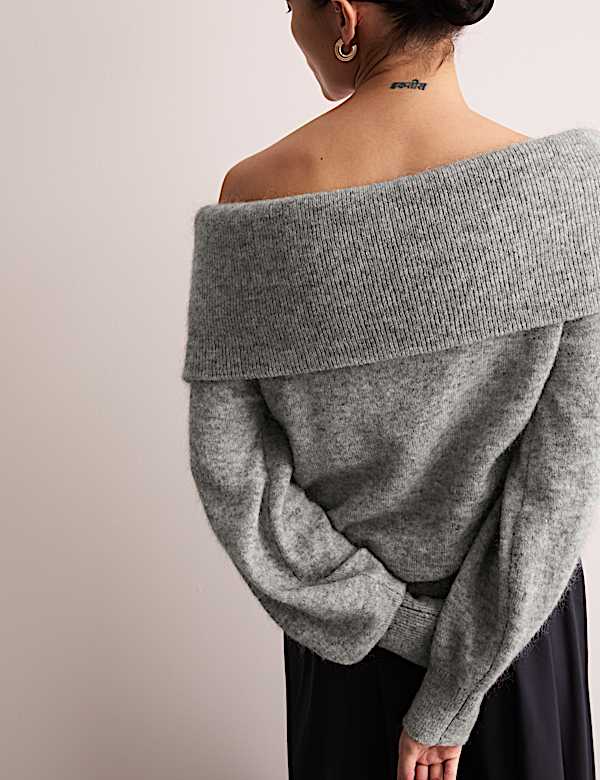 Trui met blote schouder van mohairmix - NL