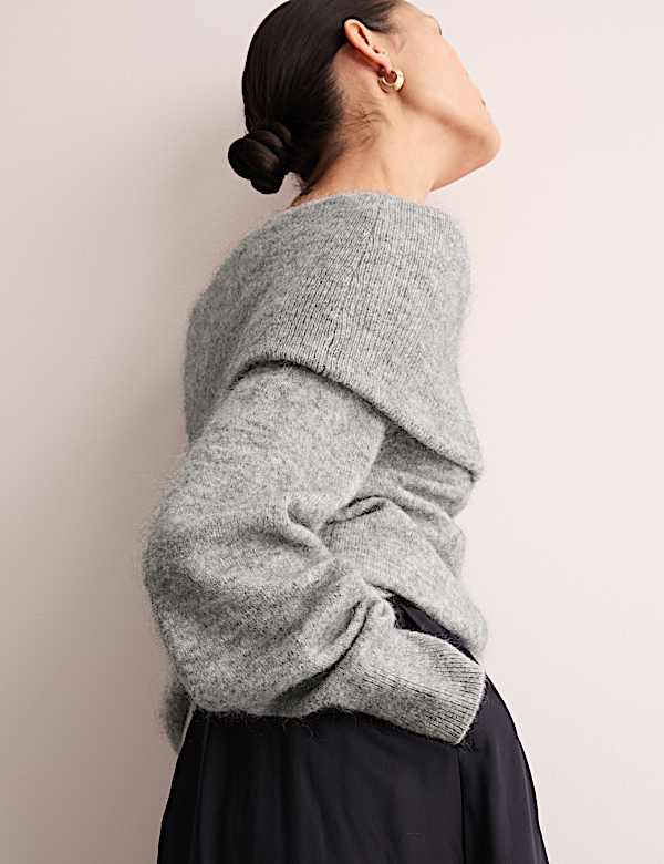 Trui met blote schouder van mohairmix - NL