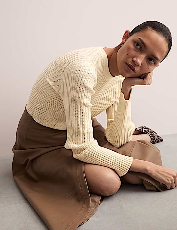 Cotton Rich Pointelle Fitted Knitted Top - AU