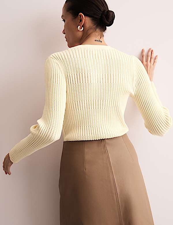 Cotton Rich Pointelle Fitted Knitted Top - AU